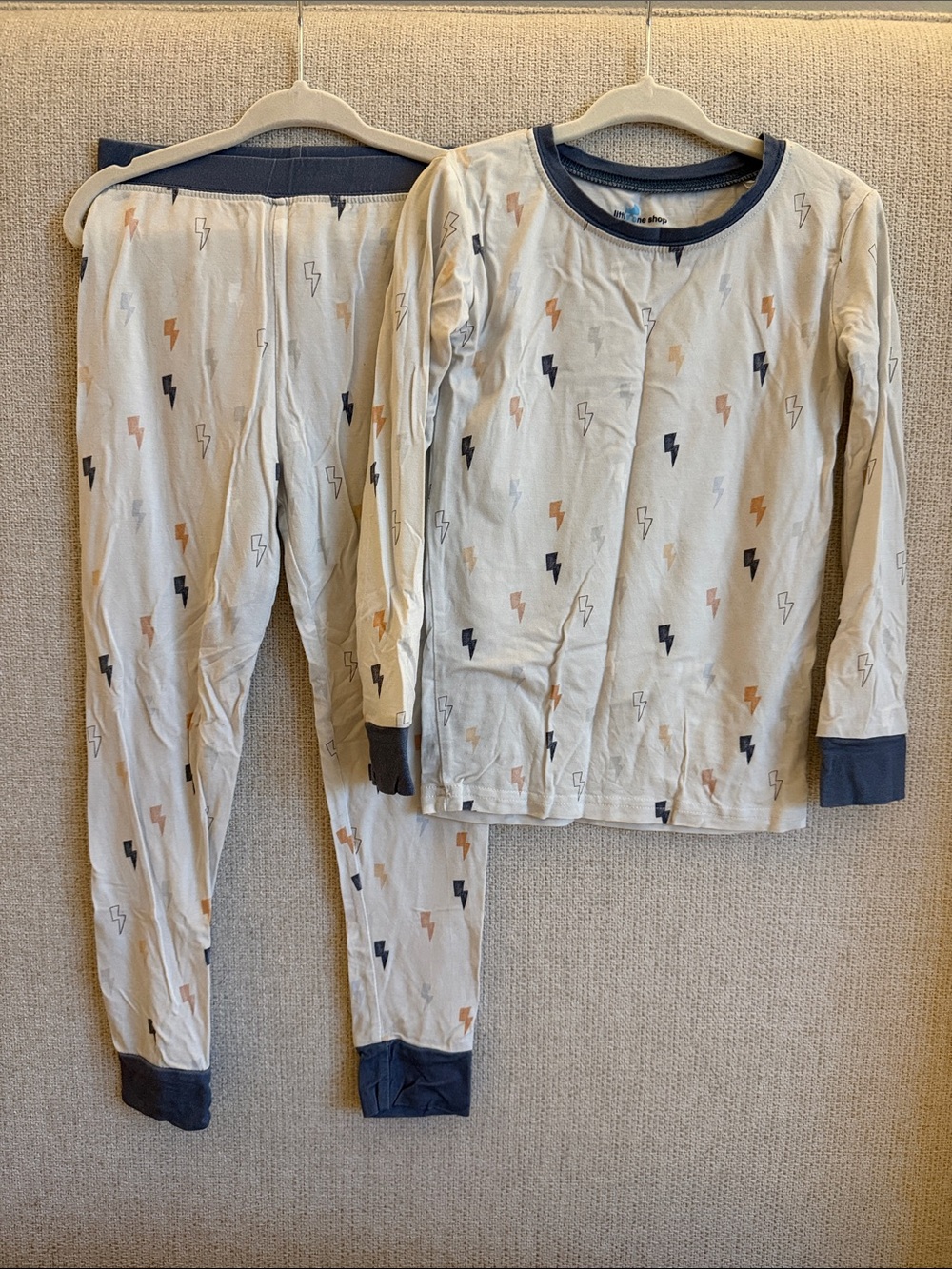 Bamboo Kids Little One Shop Co Lightning Print Pajama Set - Pale Blue/Navy Trim